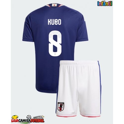 Camisa de Futebol Japão Takefusa Kubo #8 Equipamento Principal Infantil Mundo 2026 Manga Curta (+ Calças curtas)